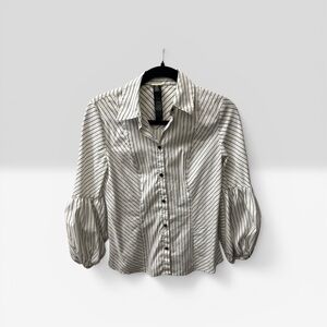 Chico's White and Black Striped Button-Front Blouse